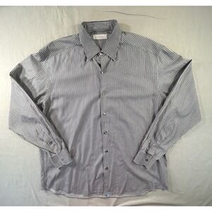 Ermenegildo Zegna Button Down Long Sleeve Gray/Navy Striped Shirt Men's XXL‎
